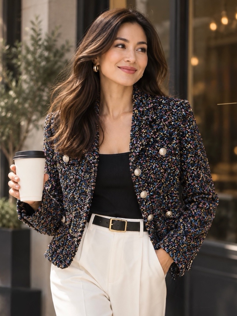DKNY Jeans Sequin Bouclé Tweed Jacket Blazer Size 6 NWT